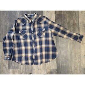 Roper Western Shirt Women’s 3XL Blue & Brown Plaid  Pearl Snap Cowgirl
